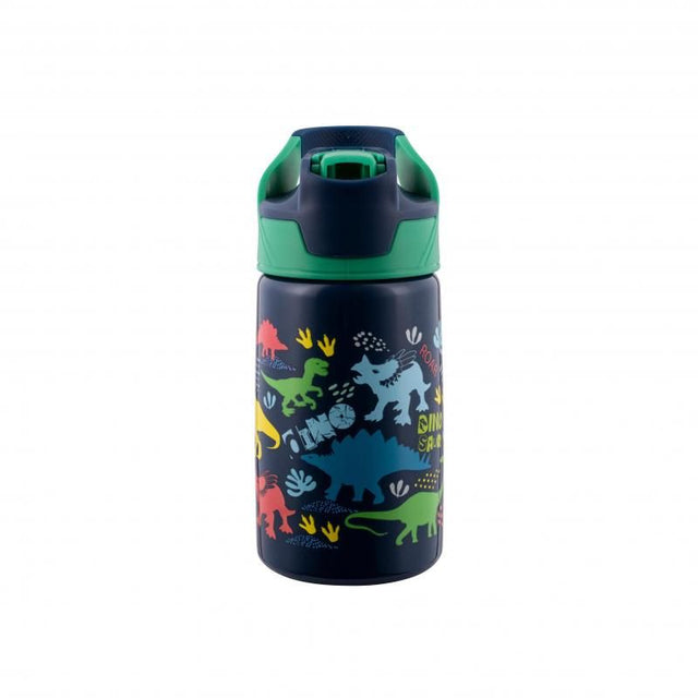 Vibrant Avanti YumYum insulated bottle featuring a fun Dinosaur Parade design, ideal for keeping drinks hot or cold.