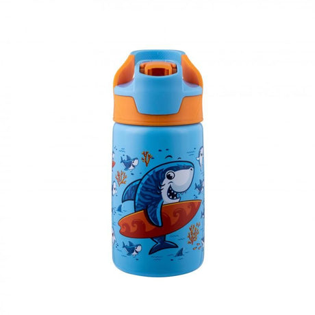 Avanti YumYum 375ml insulated bottle in Surfing Sharkie design, ideal for keeping drinks hot or cold on the go.