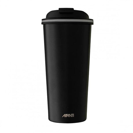 Avanti Go Cup 473ML in black, reusable, double wall insulated for hot or cold drinks, eco-friendly stainless steel design.