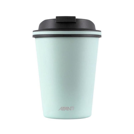 Mint-colored Avanti Go Cup 280ml, double-wall insulated, keeps drinks hot for 8 hours, cold for 16, and is eco-friendly.
