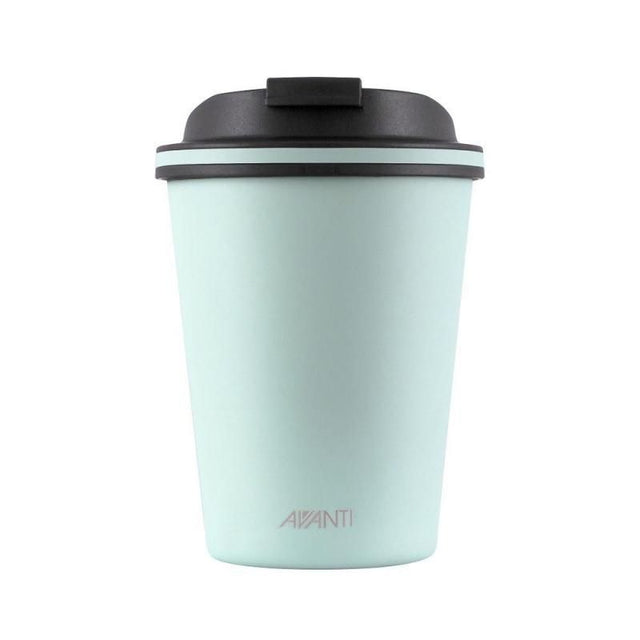 Mint-colored Avanti Go Cup 280ml, double-wall insulated, keeps drinks hot for 8 hours, cold for 16, and is eco-friendly.