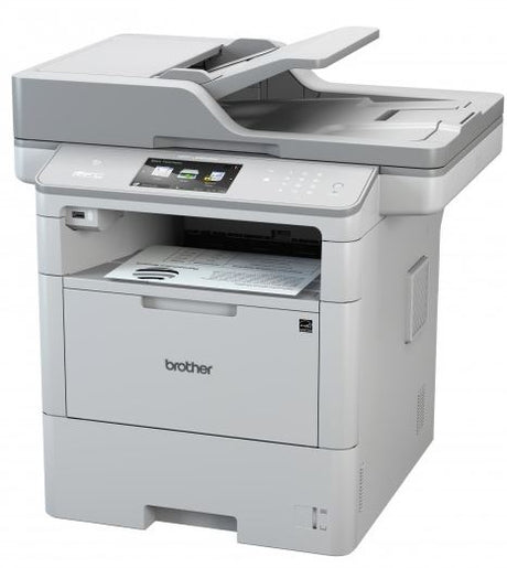 Brother MFCL6900DW Mono Laser MFC Printer with 50ppm speed, WiFi, and advanced security features for high-output workgroups.