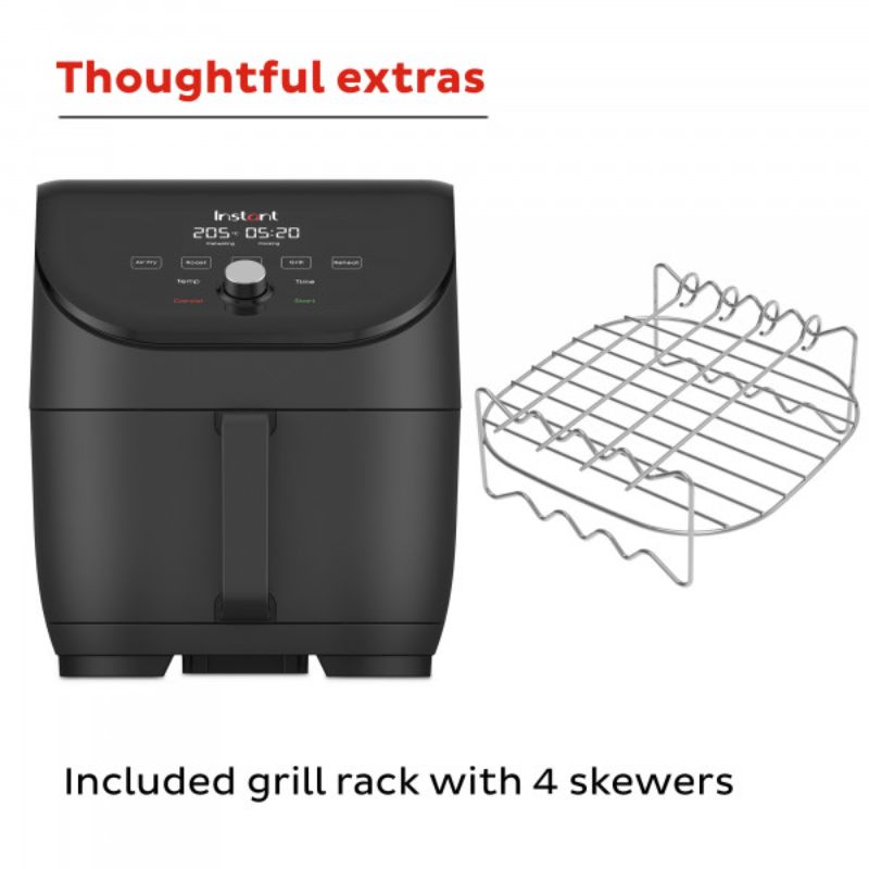 Instant Pot Vortex Slim Air Fryer 5.7L: compact design, quiet operation, 5-in-1 functionality for healthier meals with easy cleanup.