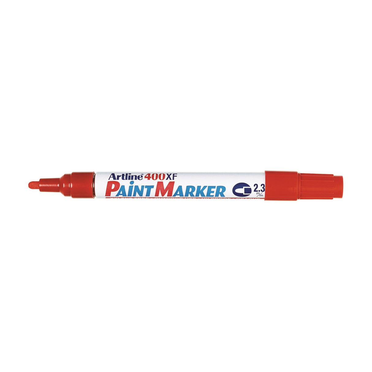 Artline 400 permanent red paint markers in a pack of 12, featuring a 2.3mm bullet nib for precise and bold marking.