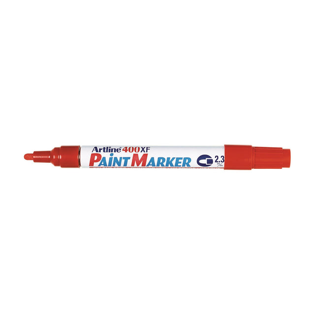 Artline 400 permanent red paint markers in a pack of 12, featuring a 2.3mm bullet nib for precise and bold marking.