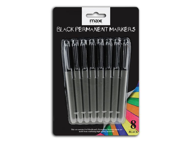 Premium black permanent markers (24 packs, 8 markers each) for versatile labeling, crafting, and art projects.