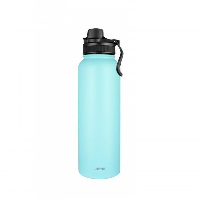 Avanti HydroSport Quench Bottle 1.1L in blue, double wall insulated, stainless steel, BPA-free, perfect for hydration on the go.