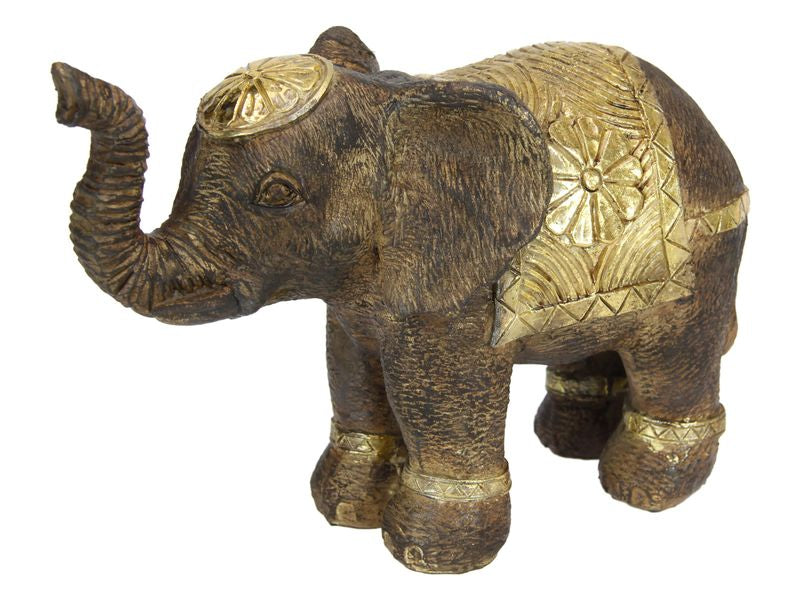 Ornament - Brown Elephant with Gold 25cm (Set of 2)