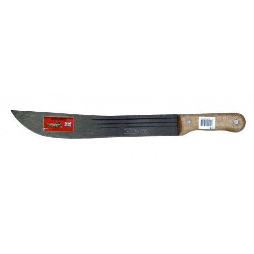 Machette featuring a 14" Crocodile blade made from British Steel, with a beech wood handle for outdoor cutting tasks.