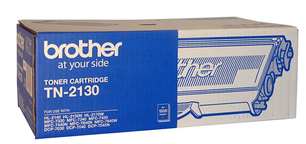 Brother TN-2130 Black Toner cartridge for sharp text and graphics, yielding up to 1,500 pages, compatible with various Brother printers.