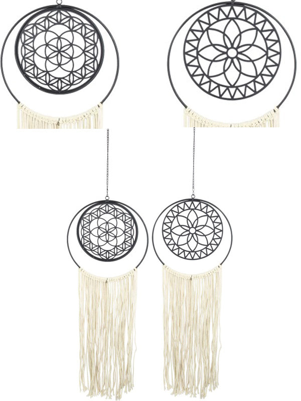 Set of 2 assorted metal mobiles, 95cm, featuring intricate Seed of Life designs for elegant home decor and tranquility.