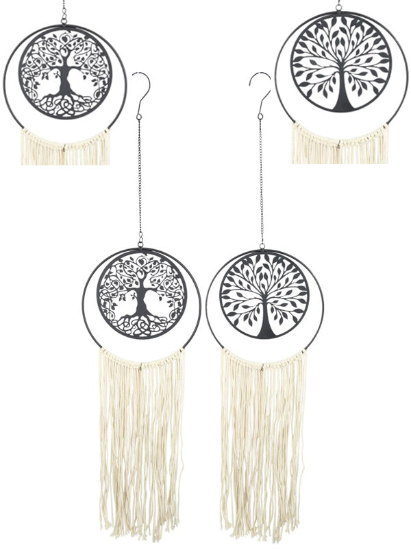 Intricate macrame Tree of Life mobiles in assorted designs, perfect for adding a bohemian touch to any room.