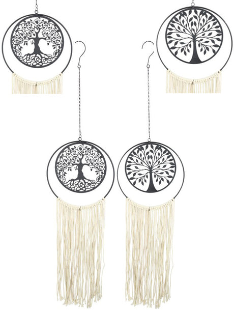 Intricate macrame Tree of Life mobiles in assorted designs, perfect for adding a bohemian touch to any room.