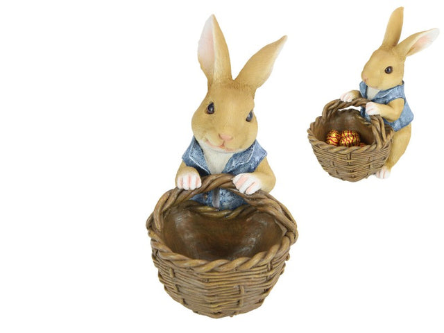 Charming 24cm Bunny with Basket ornament, perfect for spring decor and Easter celebrations, showcasing vibrant colors and detailed craftsmanship.