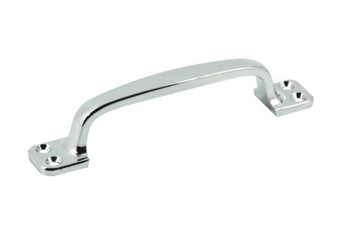 Chrome-plated pull handle, 145mm long, durable zinc material, perfect for cabinets and doors, sleek modern design.