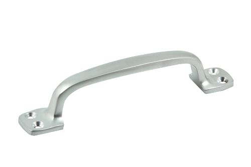 Satin chrome plated pull handle, 145mm long, stylish zinc design for modern doors, includes stainless steel fixings.
