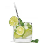 Avanti Cocktail Stainless Steel Straws set of 6 with cleaning brush, eco-friendly, durable, and ideal for shorter drinks.