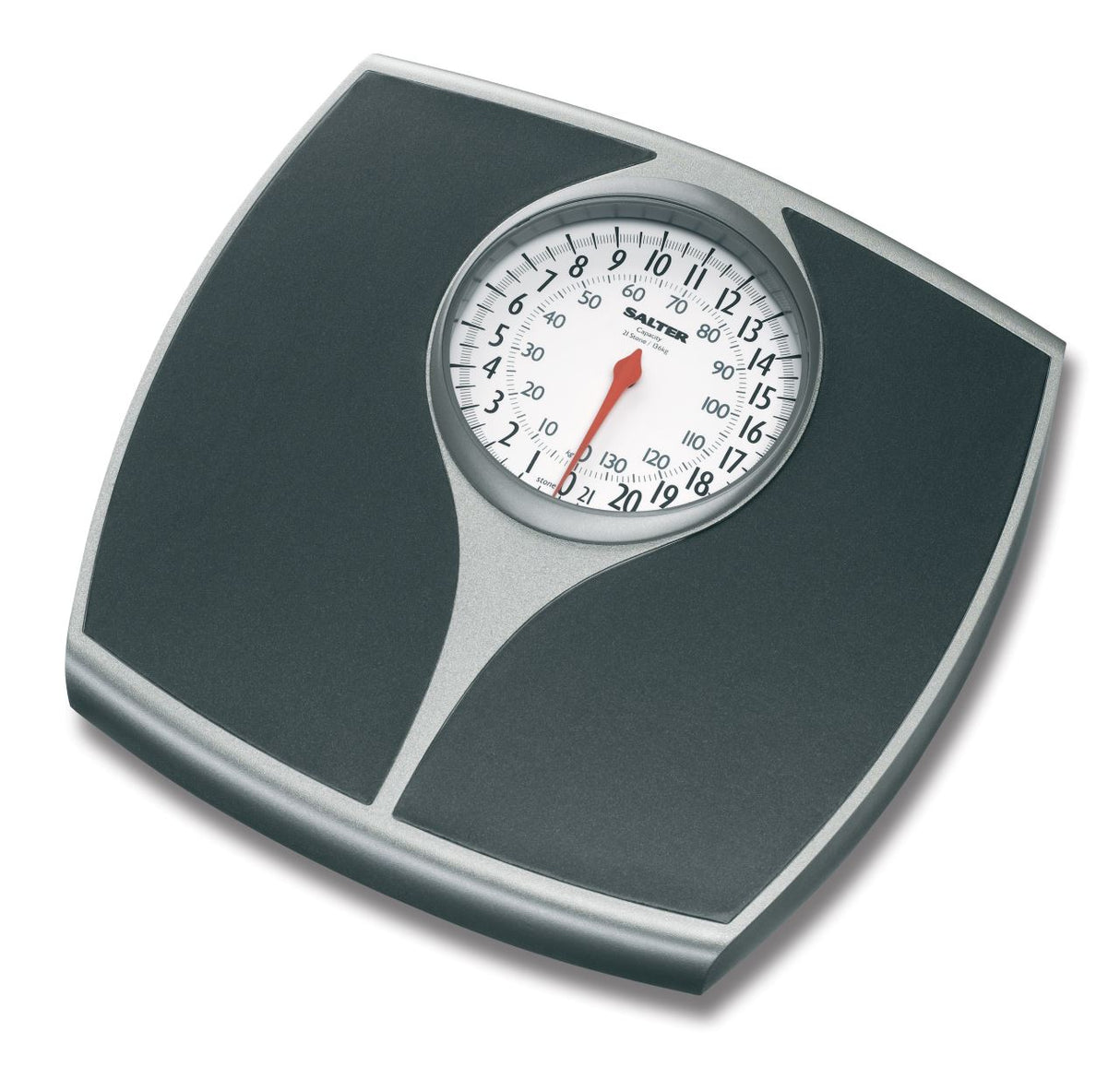 Salter Speedo Dial Bathroom Scale with large dial, stable platform, 136kg capacity, and easy-read rotating pointer.