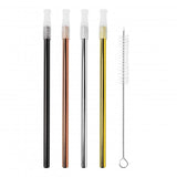 Set of 4 Avanti stainless steel cocktail straws with cleaning brush, featuring chic metallic finish and silicone mouthpiece.