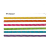 Colorful set of 24 eco-friendly reusable cocktail straws with cleaning brush, perfect for parties and everyday use.