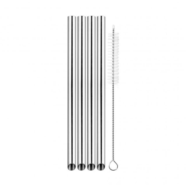 Reusable stainless steel bubble tea straws set of 4, featuring angled ends for easy sipping of pearls and hygienic design.