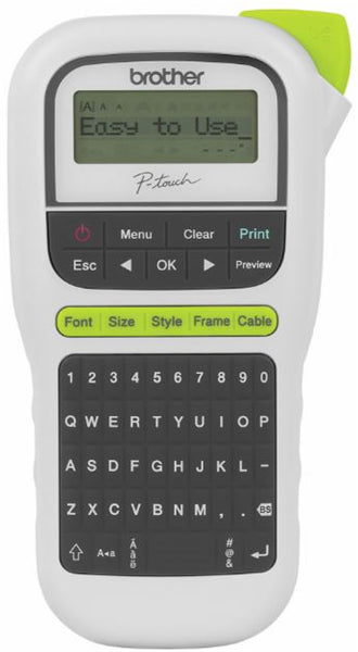 Brother PTH110 label printer, compact design, QWERTY keyboard, versatile for all labelling tasks, produces durable, vibrant labels.