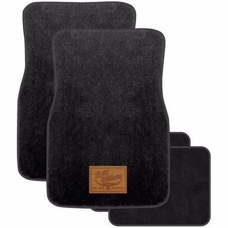 R.M.Williams Black Carpet Mats Set of 4, durable, non-slip, fits most vehicles, stylish protection for car interiors.