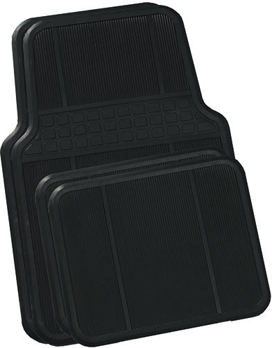 All-weather rubber floor mats set of 4 with non-slip backing, universal fit for cars and SUVs, protecting interiors from dirt.