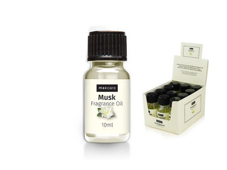 Maxcare 10ml Musk Fragrance Oil pack of 12, ideal for creating luxurious scents in candles, diffusers, and bath products.
