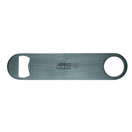 Avanti Stainless Steel Speed Bottle Opener: sleek, durable tool for effortlessly opening screw top and flip top bottles.