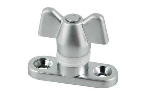 Wingnut and base for quadrant stay in satin chrome, durable zinc, 38mm long, for easy window renovations and replacements.