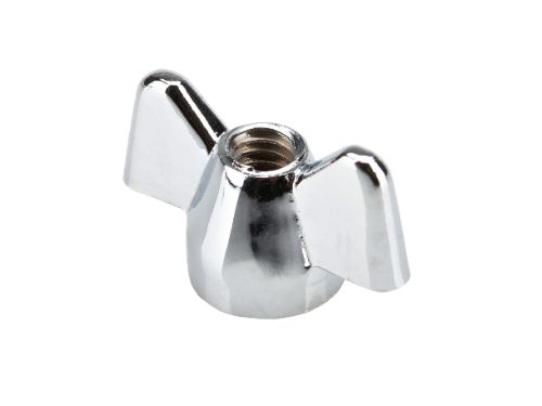 Chrome plated wingnut for quadrant stay, made of durable zinc; dimensions 28x13x18 mm, with 1/4" thread for secure fitting.
