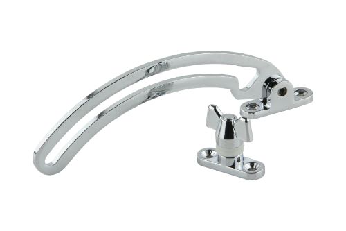 Chrome plated Quadrant Stay for top hung windows; durable zinc, 157mm long, restricts opening for safe ventilation.