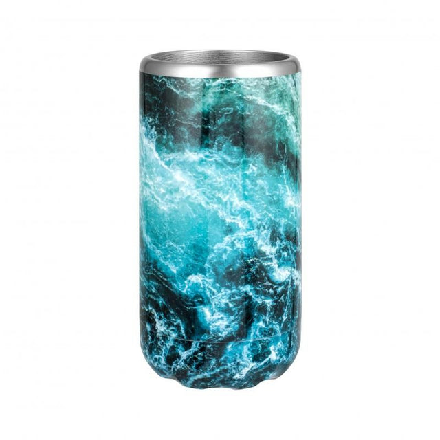 Avanti Skinny Double Wall Insulated Can Holder in Ocean color, designed to keep drinks cold and fit most cup holders.