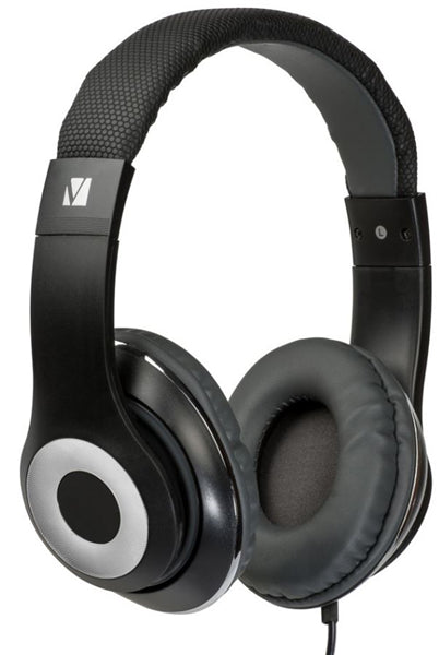 Verbatim Stereo Headphone Classic in black with 40mm drivers, over-ear design, inline microphone, and soft ear pads for comfort.