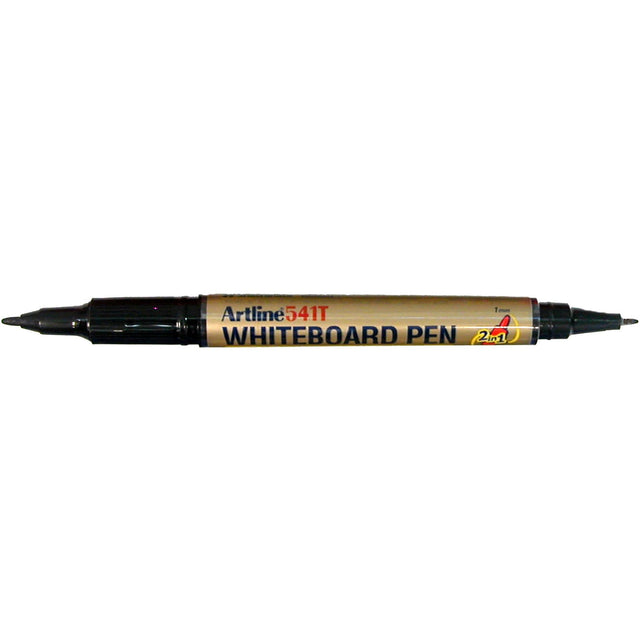 Artline 541t dual nib black whiteboard markers, pack of 12, featuring 0.4mm and 1mm tips, ideal for vibrant presentations.