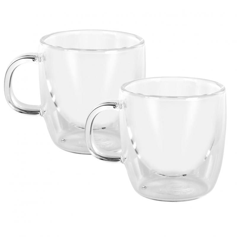 Avanti Caffee Manico Double Wall Glass Set of 2 with thermal efficiency and clarity, perfect for hot or cold beverages.