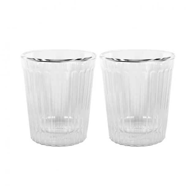 Avanti Rigato double wall glass set of 2, 250ml, borosilicate glass for insulated hot/cold drinks, dishwasher safe.