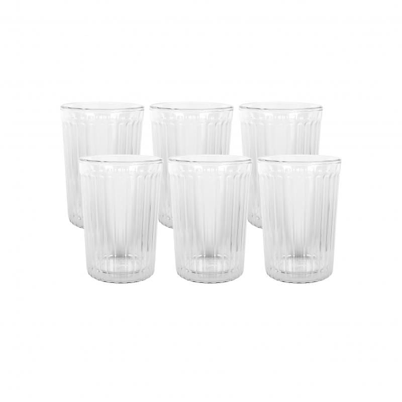 Avanti Rigato Double Wall Glass Set of 6, 250ml, featuring durable borosilicate glass with thermal efficiency for hot and cold drinks.