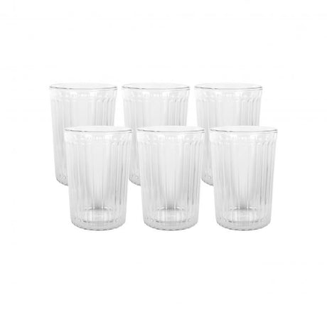 Avanti Rigato Double Wall Glass Set of 6, 250ml, featuring durable borosilicate glass with thermal efficiency for hot and cold drinks.