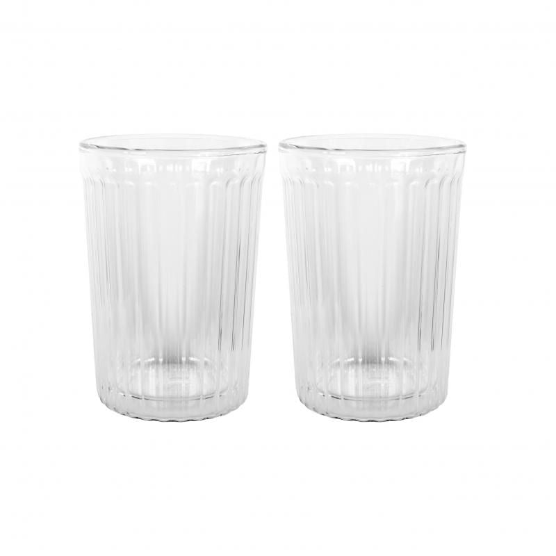 Avanti Rigato Double Wall Glass Set of 2, 350ml, elegant borosilicate glass with insulation for hot and cold beverages.