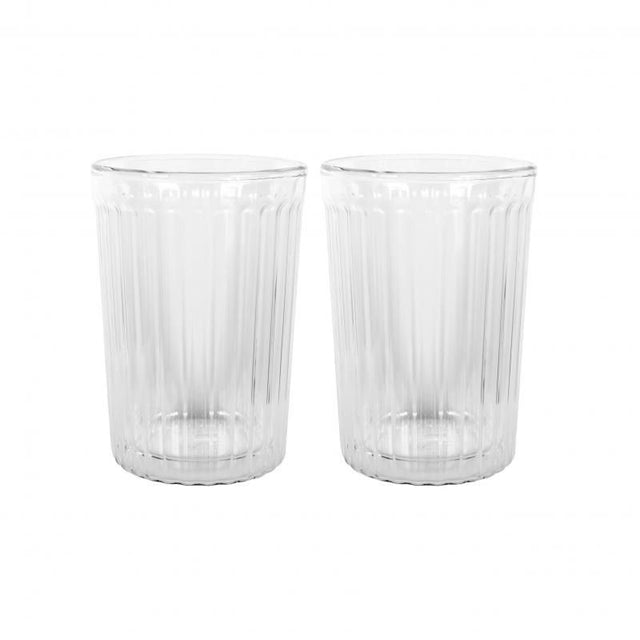 Avanti Rigato Double Wall Glass Set of 2, 350ml, elegant borosilicate glass with insulation for hot and cold beverages.