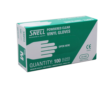 Clear vinyl disposable gloves in a box of 100, ideal for food service, medical, and cleaning tasks with comfort and durability.