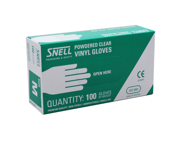 Clear vinyl disposable gloves in a box of 100, ideal for food service, medical, and cleaning tasks with comfort and durability.