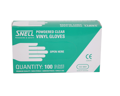 Clear vinyl disposable gloves (large) in a pack of 100, designed for comfort, durability, and versatile hand protection.