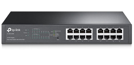 TP-Link SG1016PE 16 Port Gigabit Switch with 8 PoE+ ports for efficient network expansion and eco-friendly performance.