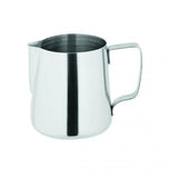 Stainless steel 300ml steaming milk pitcher with riveted handle, designed for frothing milk for lattes and cappuccinos.