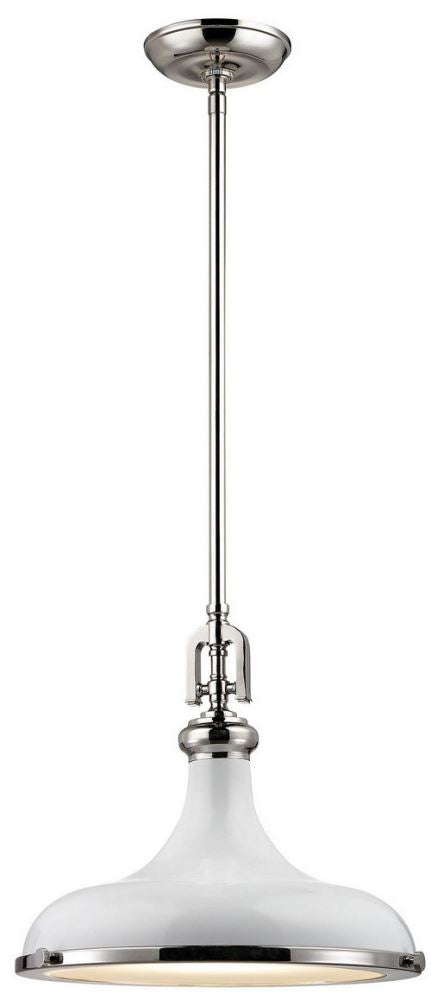 Stylish Rutherford Hanging Light in polished nickel with white gloss shade, perfect for modern and industrial decor.