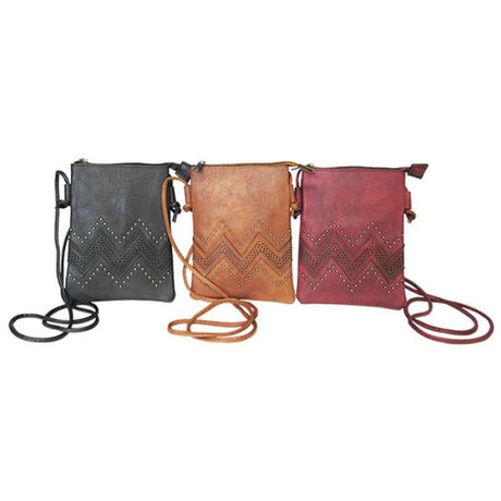 Elegant set of three leather-look shoulder bags featuring wave and pearl stud design, perfect for daily use or travel.