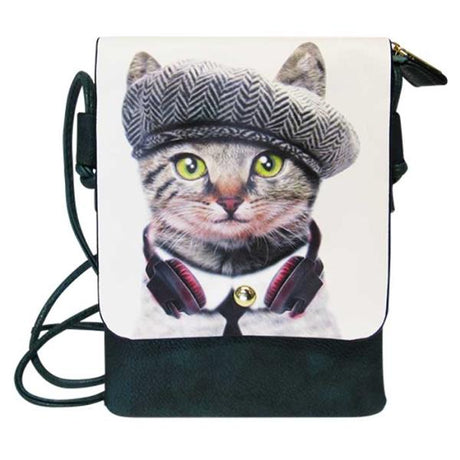 Soft leather-look shoulder bag featuring a charming Paris cat design, zip top, and adjustable strap for everyday style.